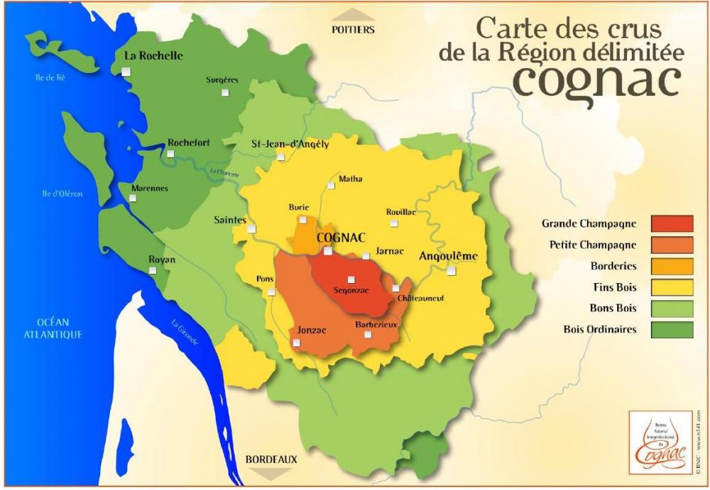 Carte des crus du Cognac